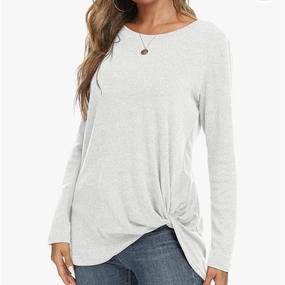 NILOUFO Womens Long Sleeve Shirts Casual Blouses Trendy Twist Knot Tunics Tops - Picture 2 of 4